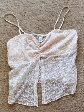 Full Tilt Lace Cami Crop Top (XXL) (White/Blush)